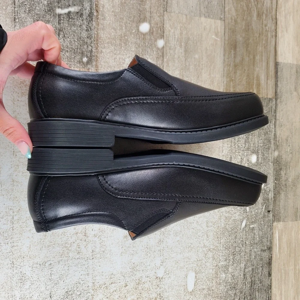 Florsheim Bogan Jr II Kids Boots Sz 4.5 W‎ Black Leather Slip On Moccasin Toe